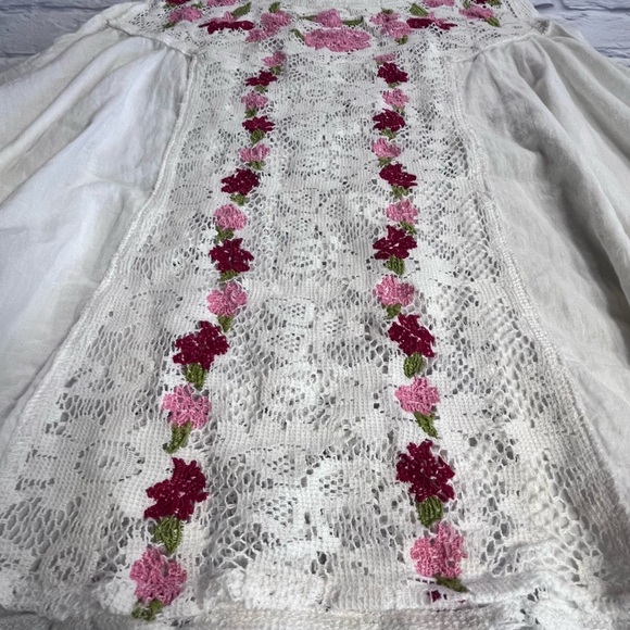 Raga Ivory Lace Embroidered Floral Boho Peasant Tank Top Medium cottagecore - Picture 5 of 7